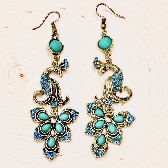 Peacock Earrings Blue And Bronze - Picture 3 of 8